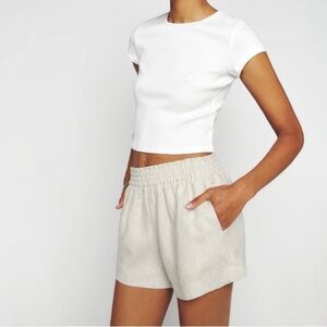 Reformation Natural Linen-Blend Elastic Waist Shorts